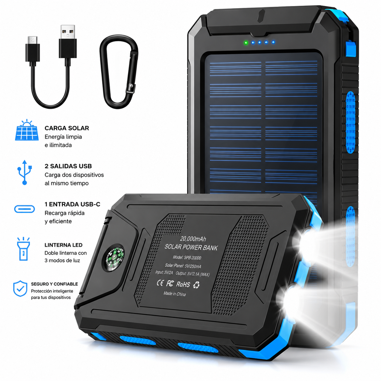 POWER BANK DE 20000mAh + Panel Solar
