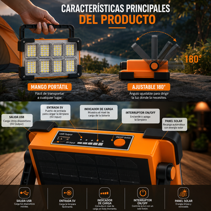Reflector Solar LED 150W con Power Bank – Iluminación Solar + Carga USB